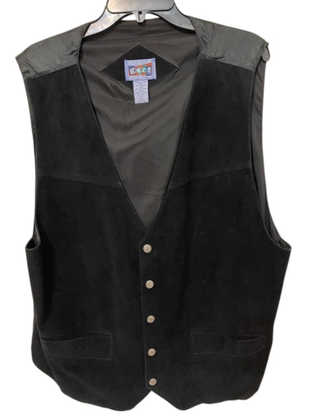 Vintage 90s Garb Co Black Suede Genuine Leather Western Minimalist Vest Large